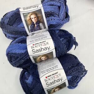 3 Red Heart Boutique Sashay Yarn RUMBA 3.5oz ea Blue Navy Silver Metallic